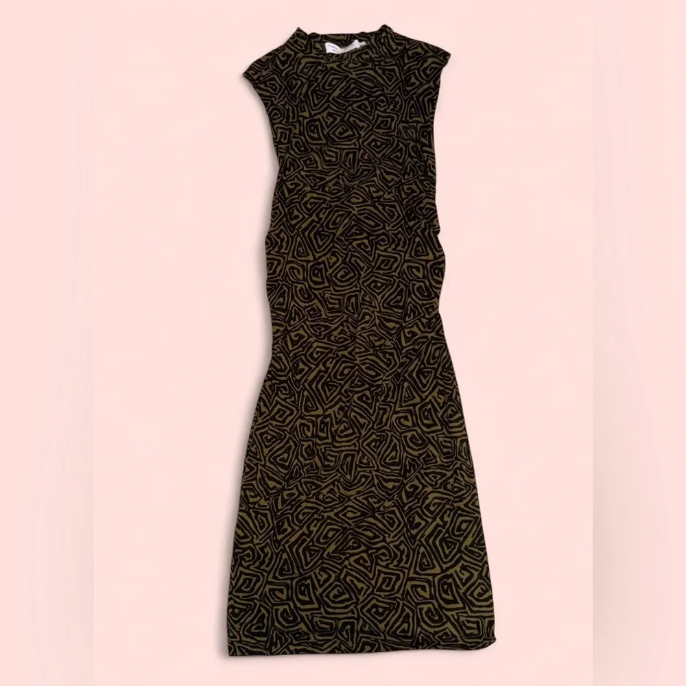 Proenza Schouler Green Black Abstract Stretch Bodycon Dress Mock Neck - Picture 4 of 14